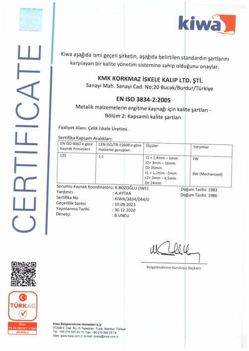 Sertifikalarımız - Korkmaz İskele